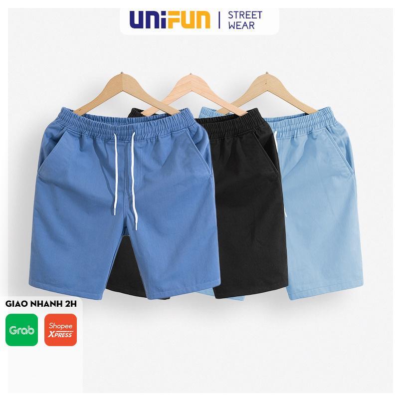 Quần short nam kaki UNIFUN Quần đùi nam mã TT11 thể thao dáng lửng tập gym co giãn có chun mùa hè