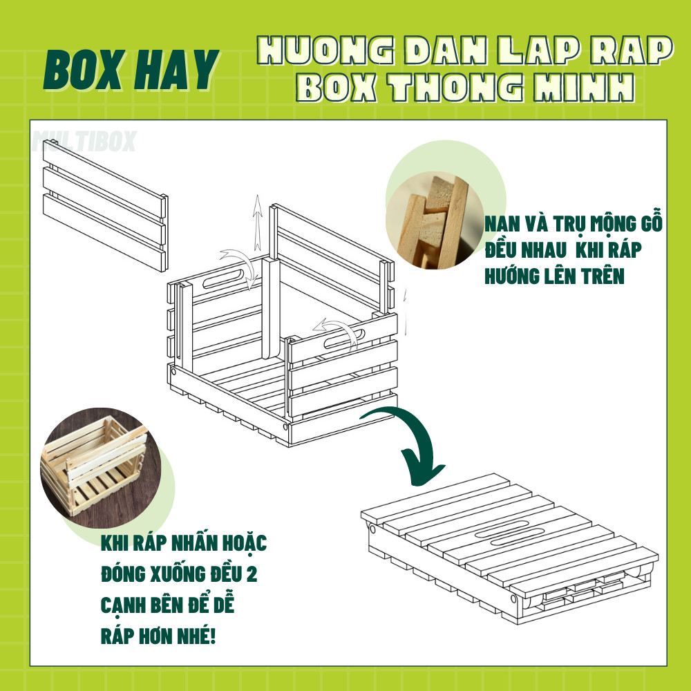 Thùng Gỗ Pallet, Thùng Gỗ Đa Năng Lắp Ráp, Hộp Khay Gỗ Pallet Decor Làm Đôn Chậu Gỗ, Bàn Trà, Thùng Đựng Đồ Chơi Size 40x22x16cm