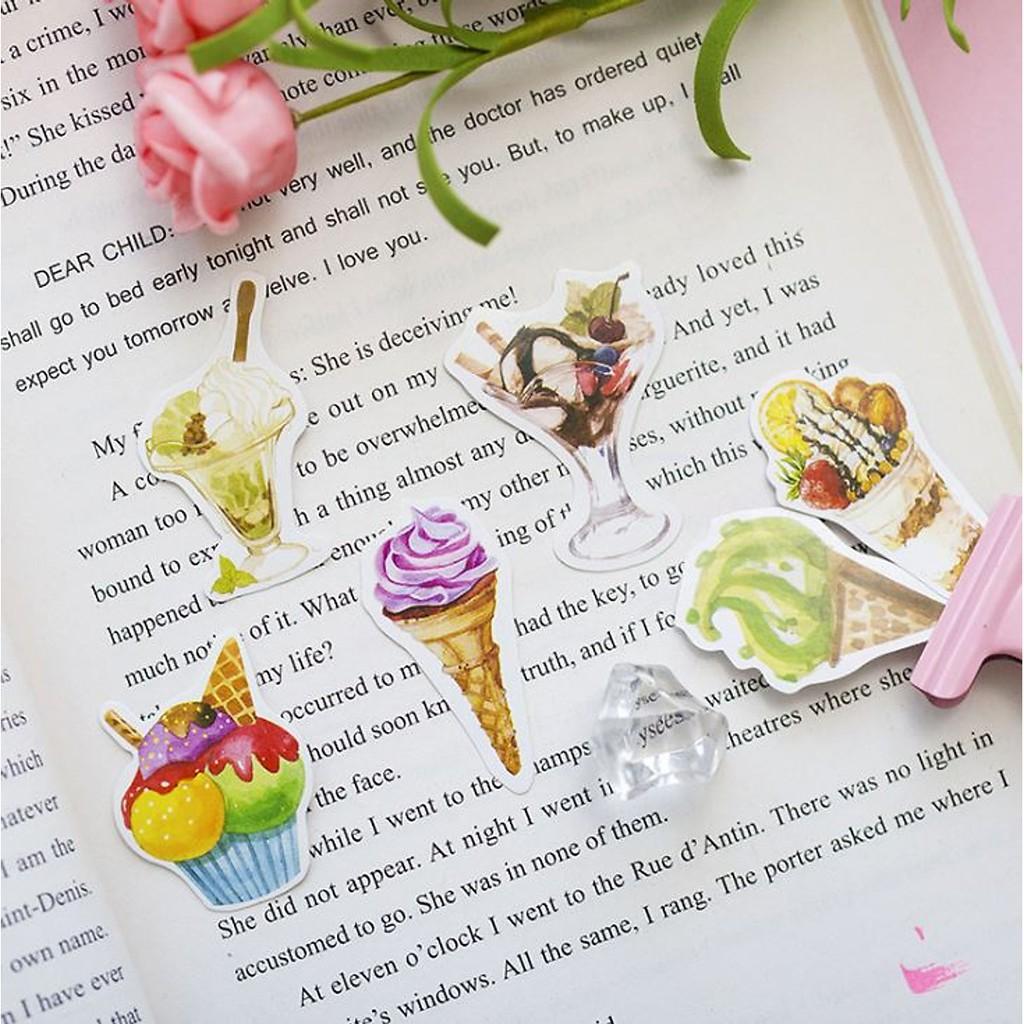 Hộp 50 Miếng Nhãn Dán Sticker Trang Trí Kem Dâu Ice Cream