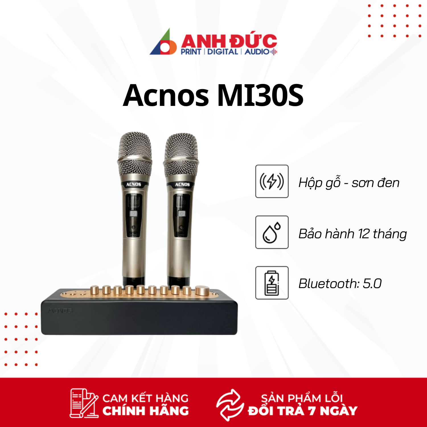 Vang Số Chỉnh Cơ ACNOS MI30S Kèm 2 Micro Không Dây - Hàng Chính Hãng