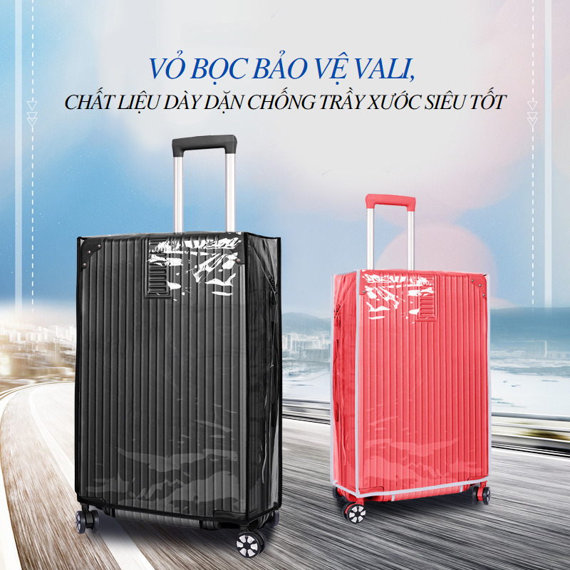 Vỏ Bọc Vali Kéo Áo Trùm Vali Chất Liệu PVC Trong Suốt Bảo Vệ Vali Không Bị Trầy Xước Size 20/22/24/26 inch