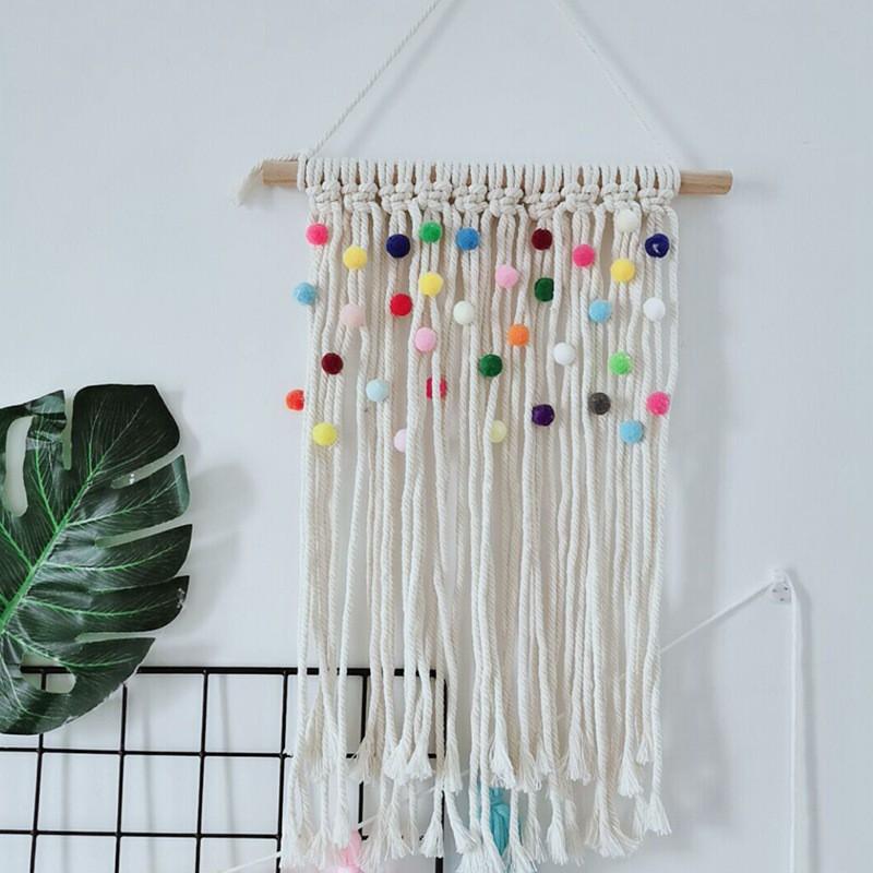 Macrame phong cách boho gắn quả bông pompom mềm mịn