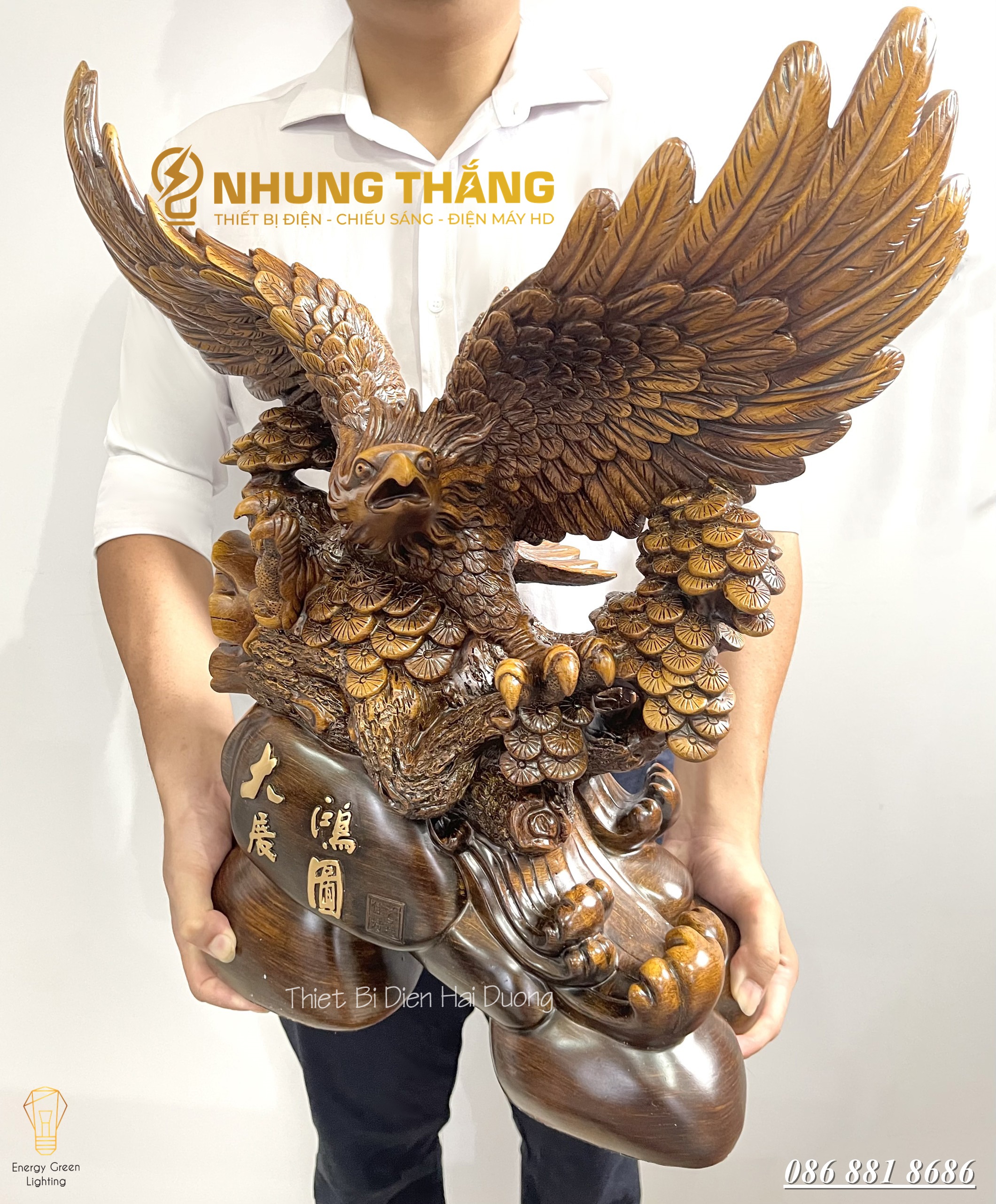 Tượng Phong Thủy Đại Bàng Tung Cánh - Cao 56cm - Quà Tặng Sếp, Tân Gia Khai Trương Trang Trí Nhà Cửa -Có Video