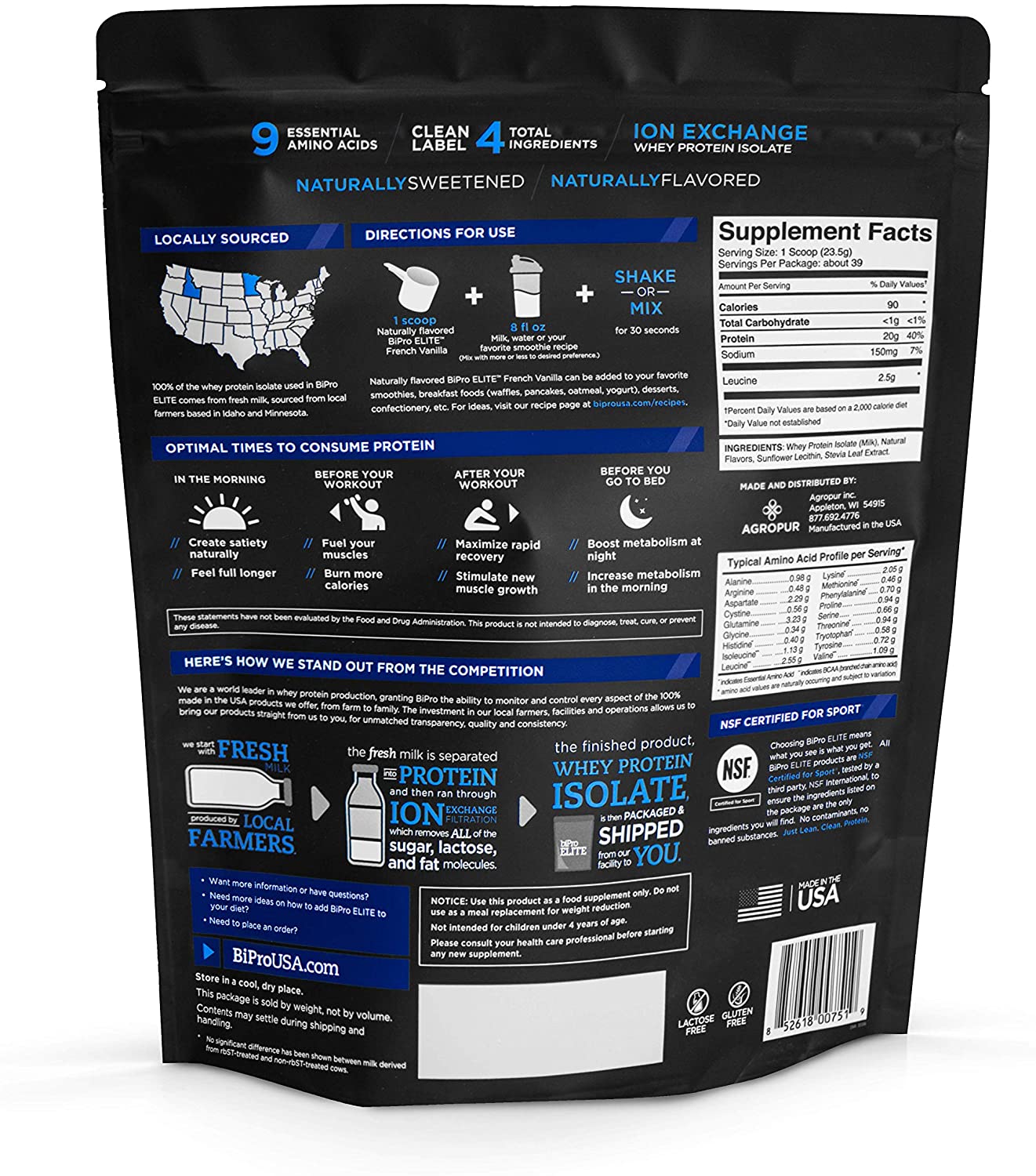 Tăng cơ Whey Protein 100% Isolate BiPro Elite Chứng nhận &quot;NSF Certified&quot; - Made in USA