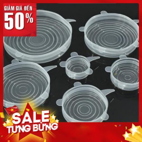Nắp đậy silicon thức ăn thực phẩm COMBO 6 miếng đa năng thay màng bọc đồ tô chén ly cốc