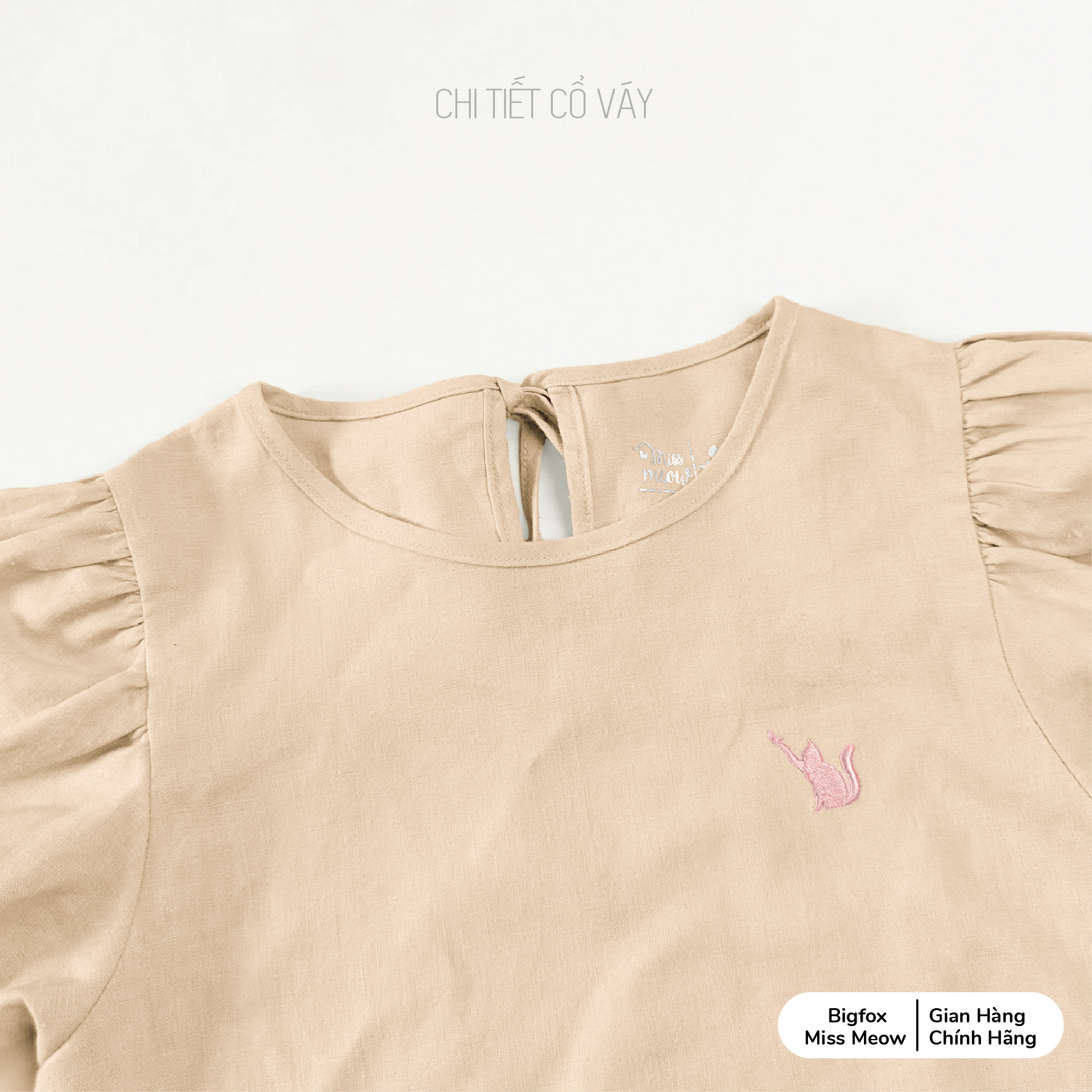 Váy cho bé gái Bigfox Miss Meow size đại mùa hè dáng tiểu thư vải linen cỡ 3-11 tuổi 37kg