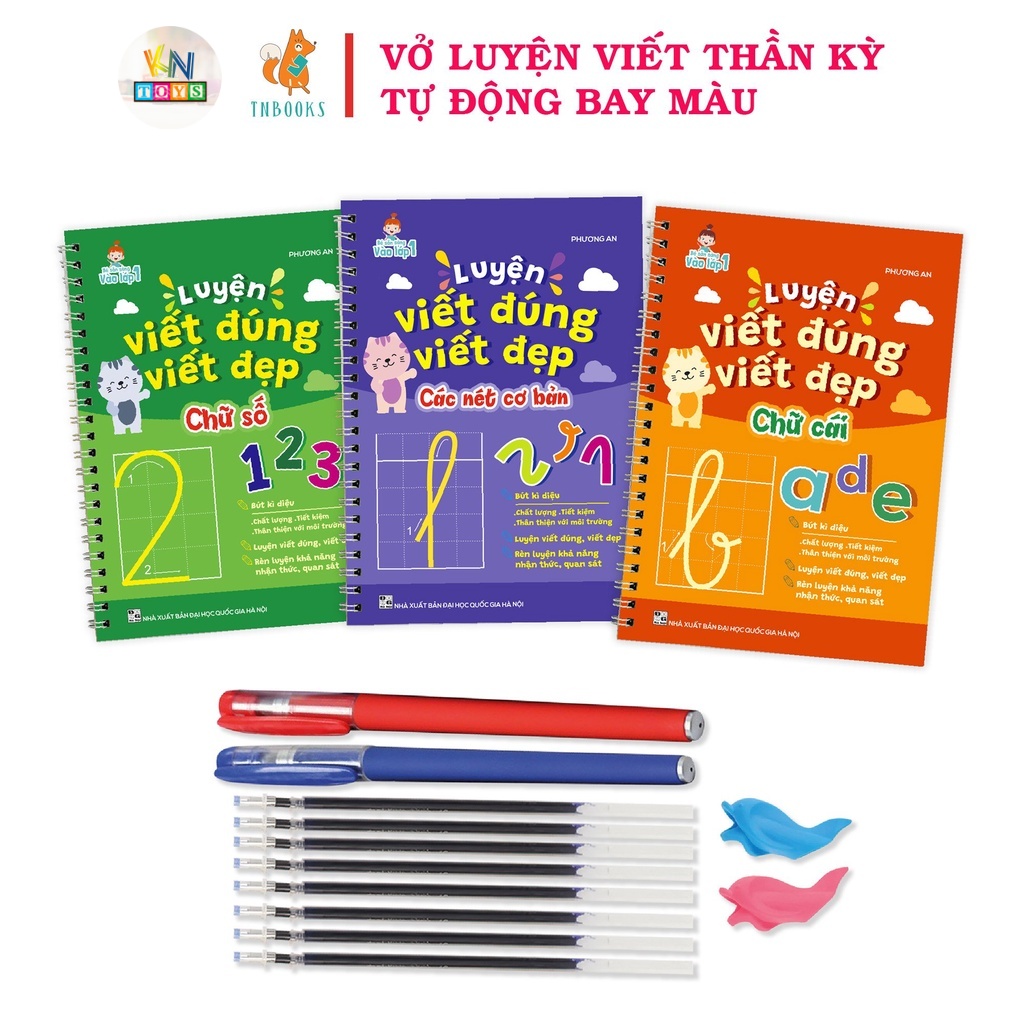 Bộ 3 Cuốn Sách Luyện Viết Đúng Viết Đẹp Thần Kỳ Tự Xóa (Chữ Đẹp - Số Đẹp - Các Nét Cơ Bản) - Tặng Kèm Bút Mực