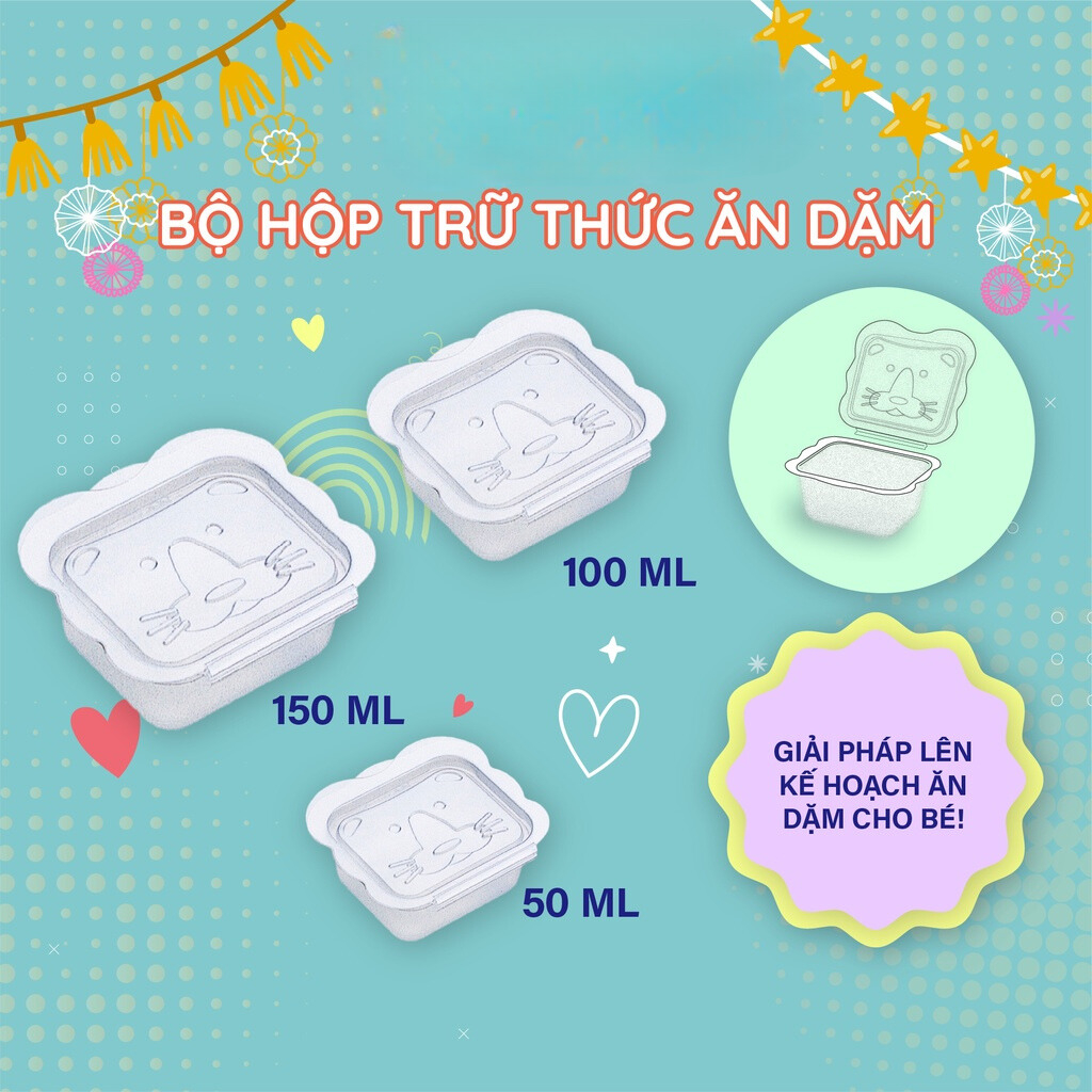 Bộ hộp trữ thức ăn dặm Richell Nhật Bản 50-100-150ml