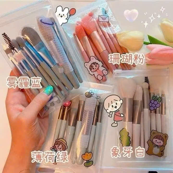 Bộ Cọ Trang Điểm 8 Cây Tặng Kèm Túi Zip Vintage Cao Cấp - HÀNG CHÍNH HÃNG MINIIN