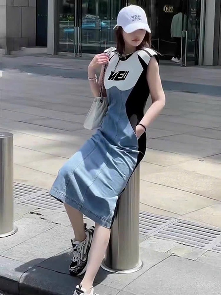 [Hàng nhập] Đầm jean body phối thun cao cấp