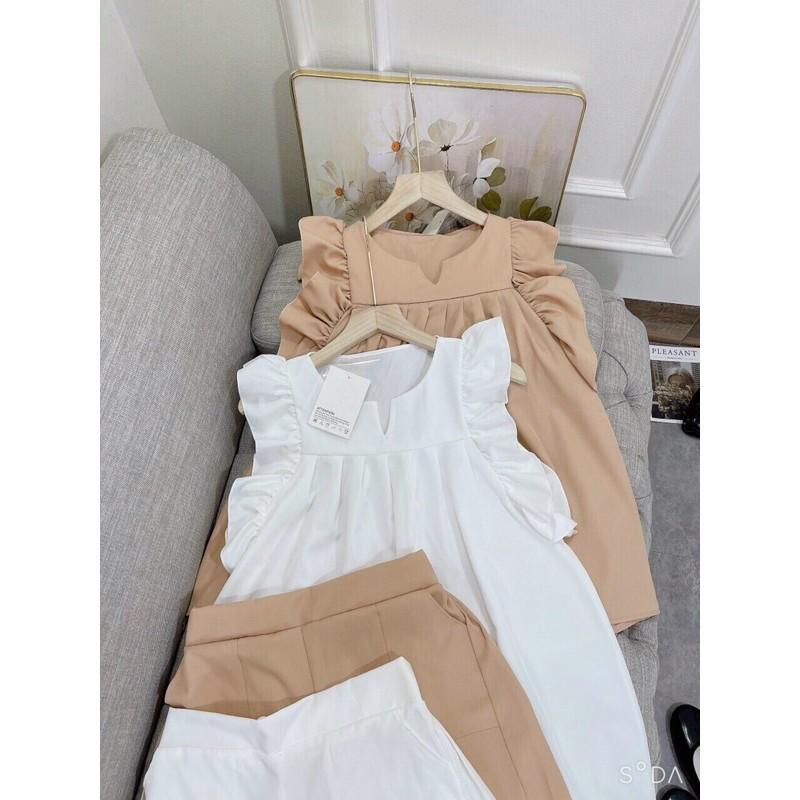 Sét bộ đùi áo tay bèo cổ chữ V xinh lung linh