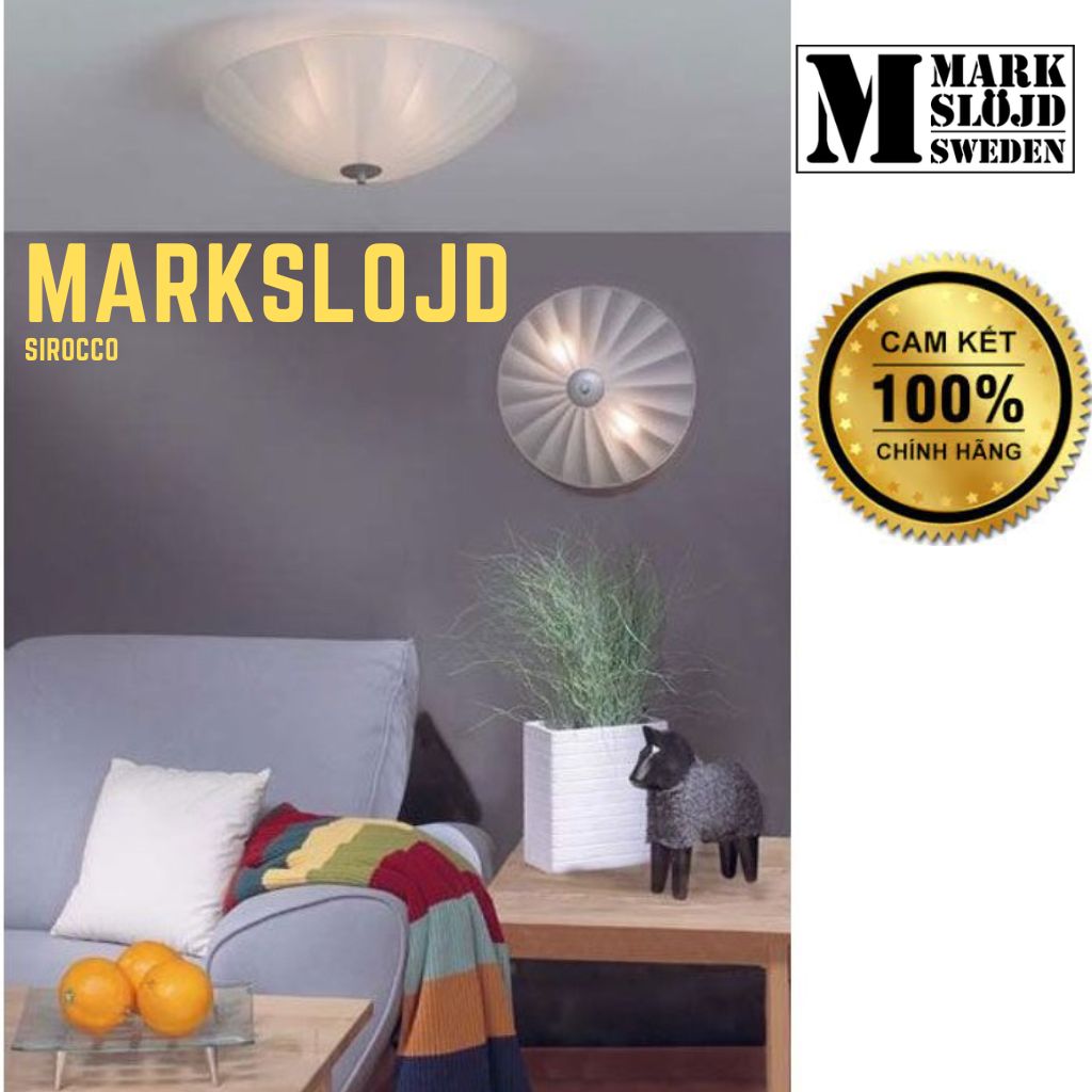 Đèn ốp trần, đèn ốp tường trợ sáng Marsklojd Sirocco màu trắng, thủy tinh chống lóa, hàng chính hãng