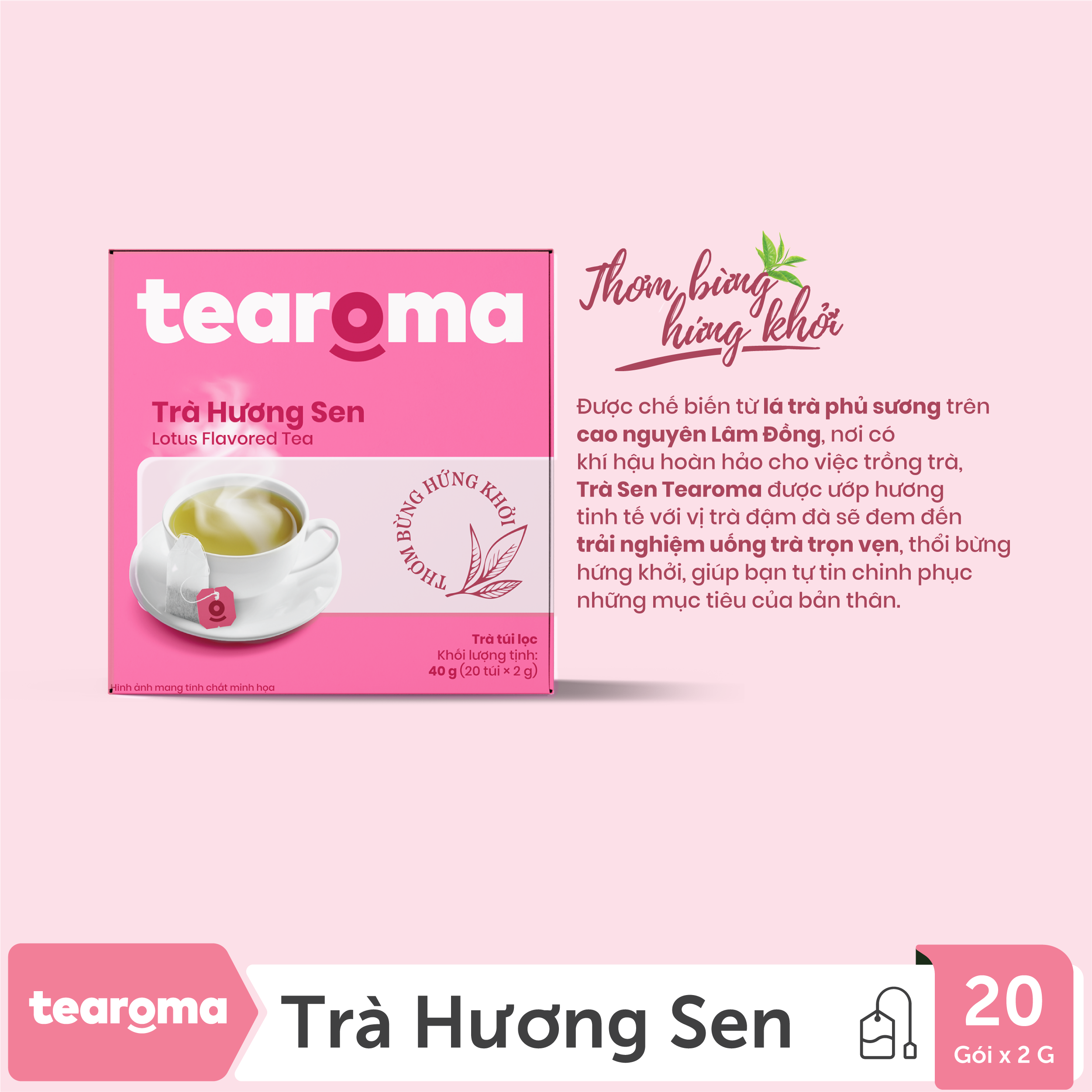 [MUA 2 TẶNG 1] Trà túi lọc Sen Tearoma (Hộp 20gói x 2gr)