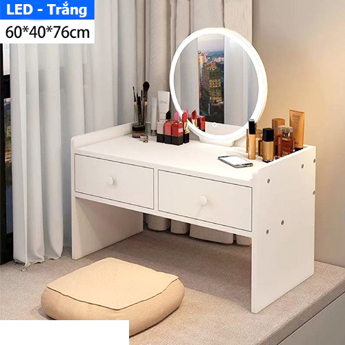 Bàn trang điểm mini ngồi bệt HOLI (AK12)  đèn LED cảm ưng, mặt bàn bo góc an toàn, thiết kế hiện đại