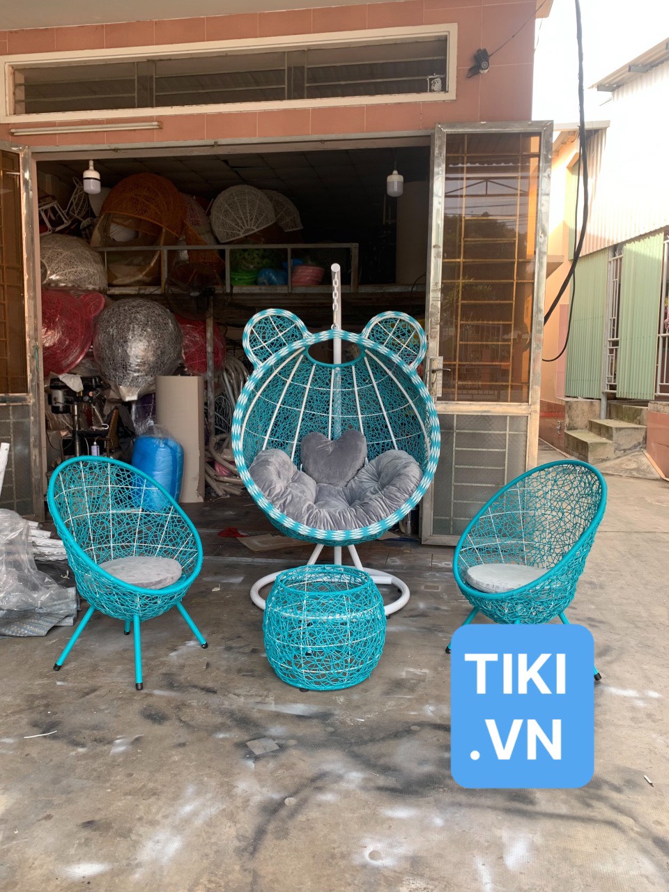 Bộ xích đu Tai Gấu Tundo xích đu, 2 ghế và bàn kèm nệm