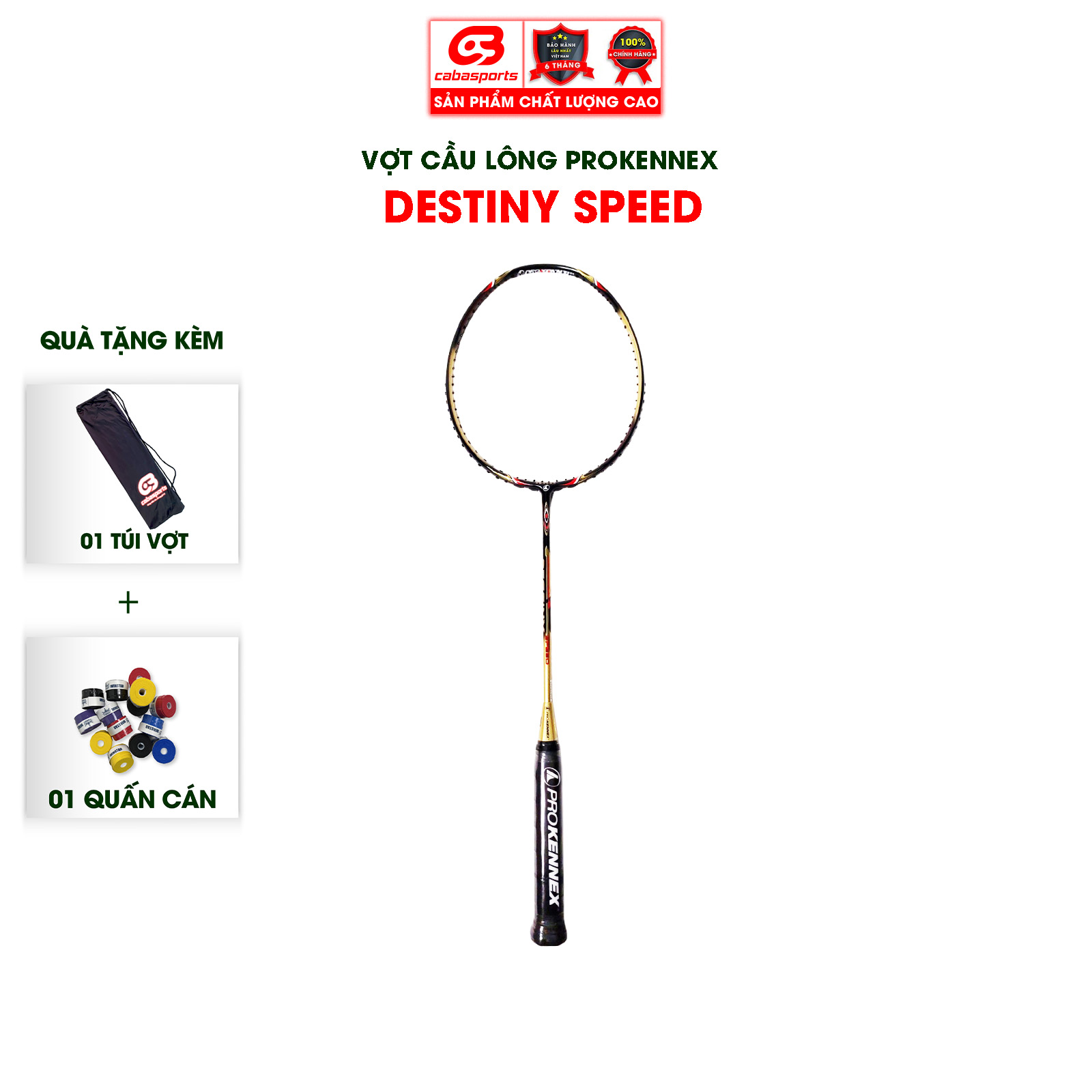 Vợt cầu lông Prokennex DESTINY SPEED cao cấp chính hãng điều khiển thiên công (1 cây) - Tặng kèm quấn cán