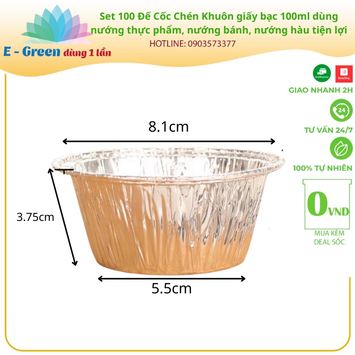 Set 100 Chén Khuôn giấy bạc 100ml dùng nướng thực phẩm, nướng bánh, nướng hàu tiện lợi - E Green Dùng 1 lần