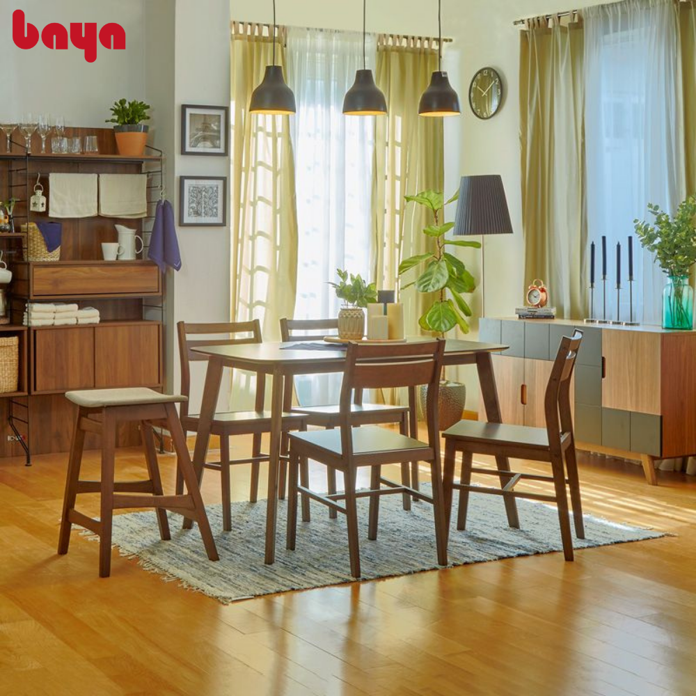 Ghế Đôn Gỗ Cao Phong Cách Châu Á Hiện Đại BAYA NOTTING HILL Phần Khung Từ Gỗ Cao Su Màu Nâu Sẫm Bắt Mắt, Sang Trọng Mặt Ghế Bọc Vải Mềm Mại 1080407