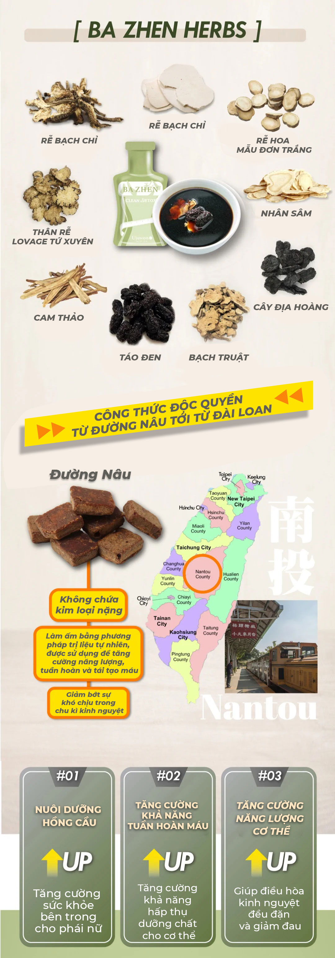 Combo 2 Hộp Nước Uống Thảo Mộc Đài Loan Hỗ Trợ Giảm Đau Bụng Mùa Dâu Rụng, Detox, Dáng Thon, Tăng Kích Cỡ Vòng 1 Ba Zhen Ujuwon