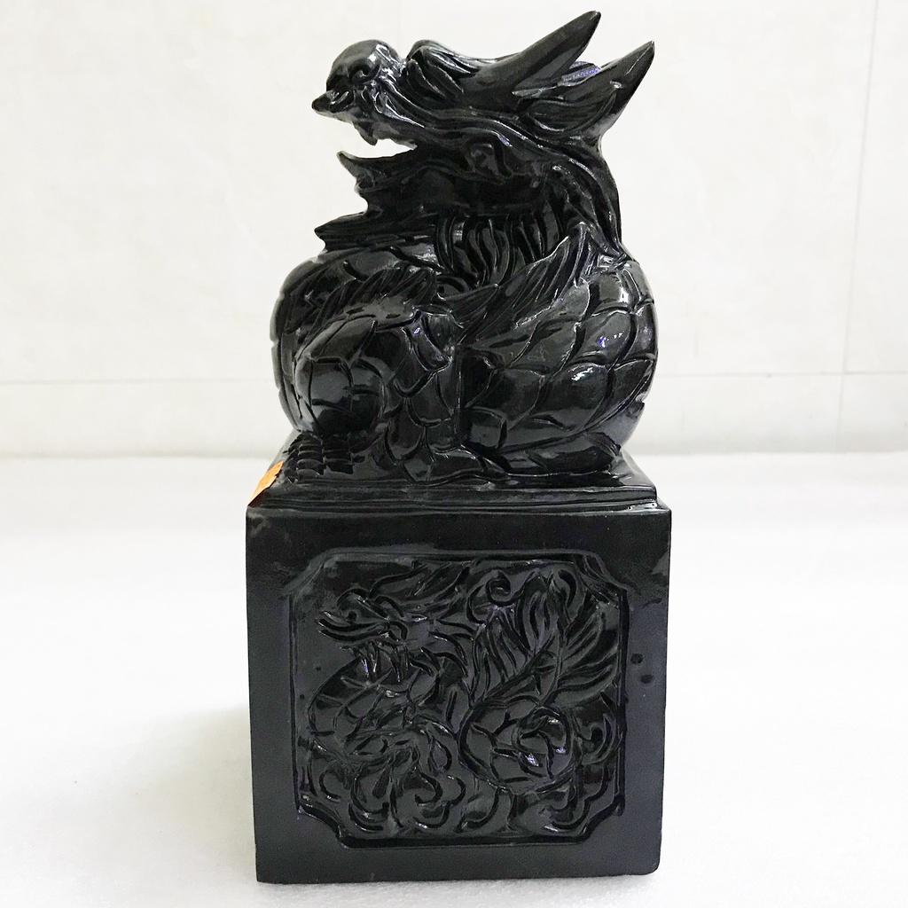 Ấn rồng, chiện rồng màu đen bóng bằng đá tự nhiên chất canxite thật liền khối cho mệnh Mộc và Thủy