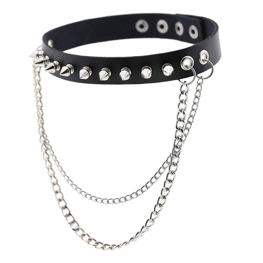 Womens Mens Punk Gothic Collar Choker PU Leather  Rivet Necklace Pink