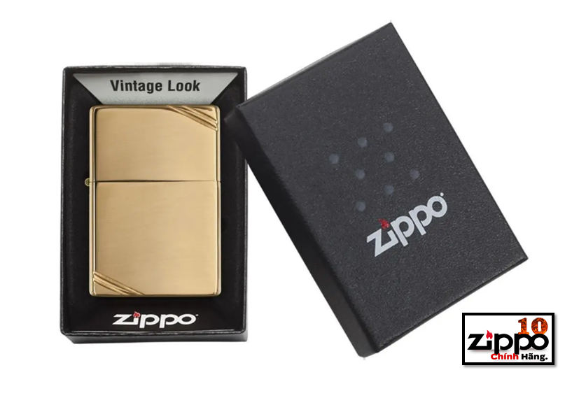 Bật lửa Zippo 270 (vàng bóng góc) High Polish Brass Vintage with Slashes 270 - Chính hãng 100%