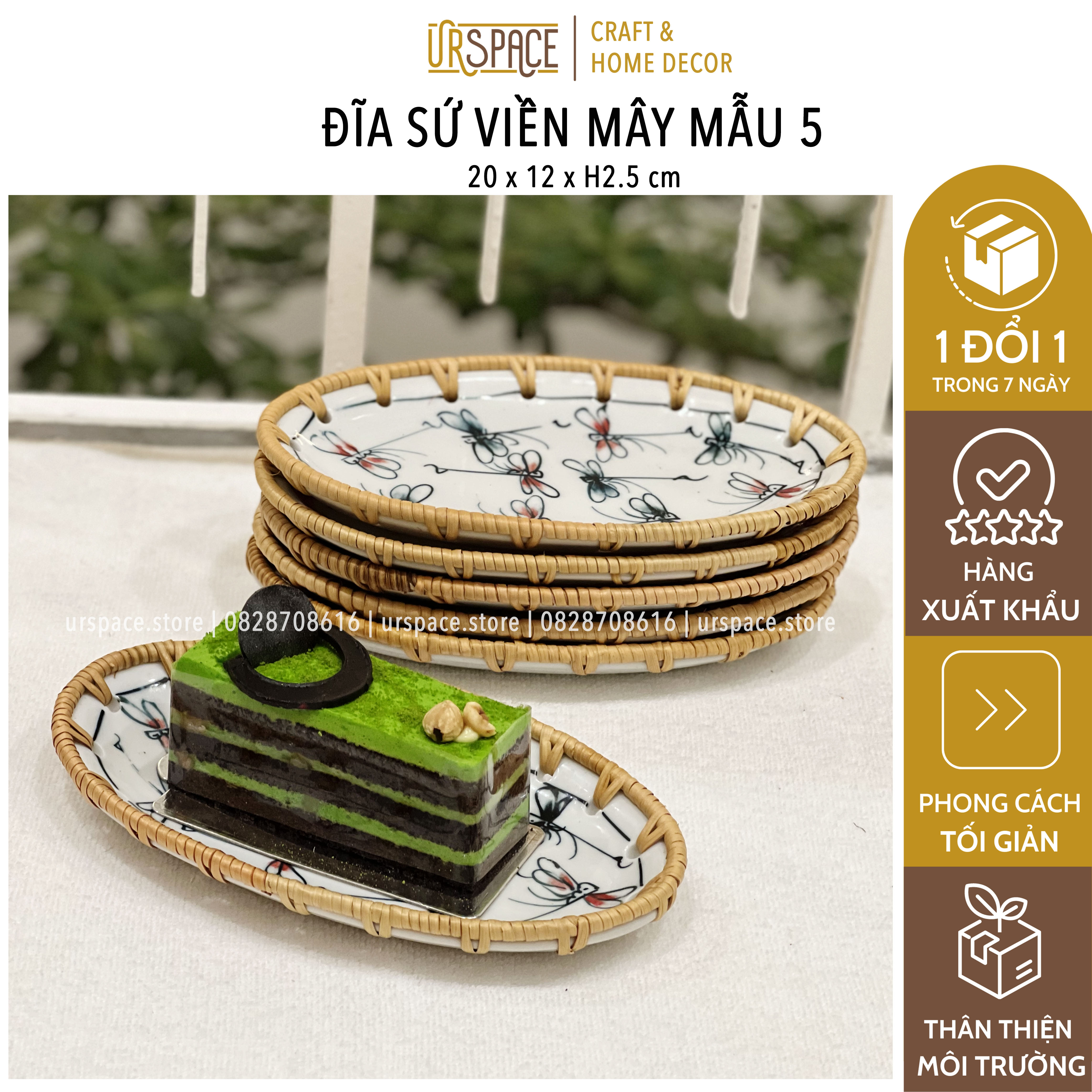 Đĩa Sứ Đan Mây, Đĩa Mây Oval Kết Hợp Gốm Sứ/ Dining Table Kitchen Household Food Tray Tableware Plate