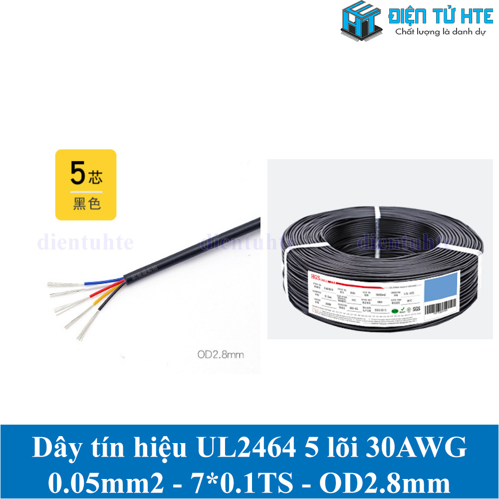 Dây tín hiệu 5 lõi 2464 30AWG  7*0.10TS vỏ PVC 80 độ OD 2.8mm (5 mét)