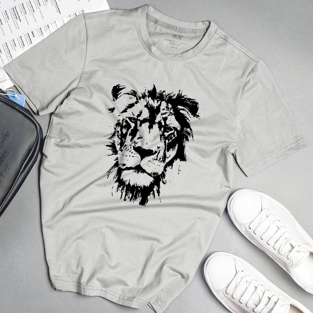 Áo phông nam mặt sư tử phong cách unisex màu xám