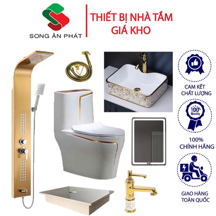 Combo Thiết Bị Vệ Sinh, Combo Nhà Tắm Màu Vàng Sen Thuyền 051 – Thiết Bị Nhà Tắm Giá Kho