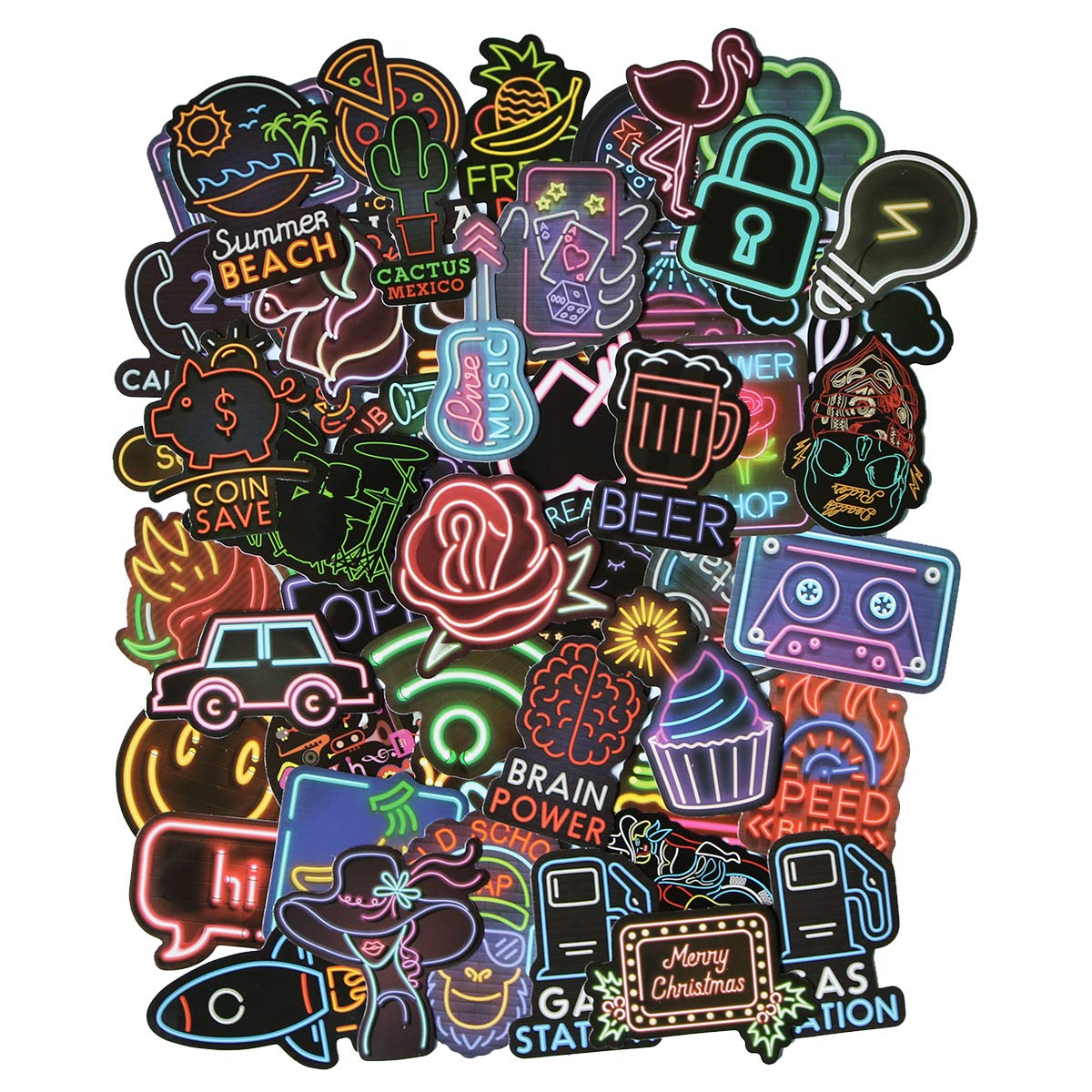 Set 60 Sticker màu NEON ảnh decal hình dán ép lụa