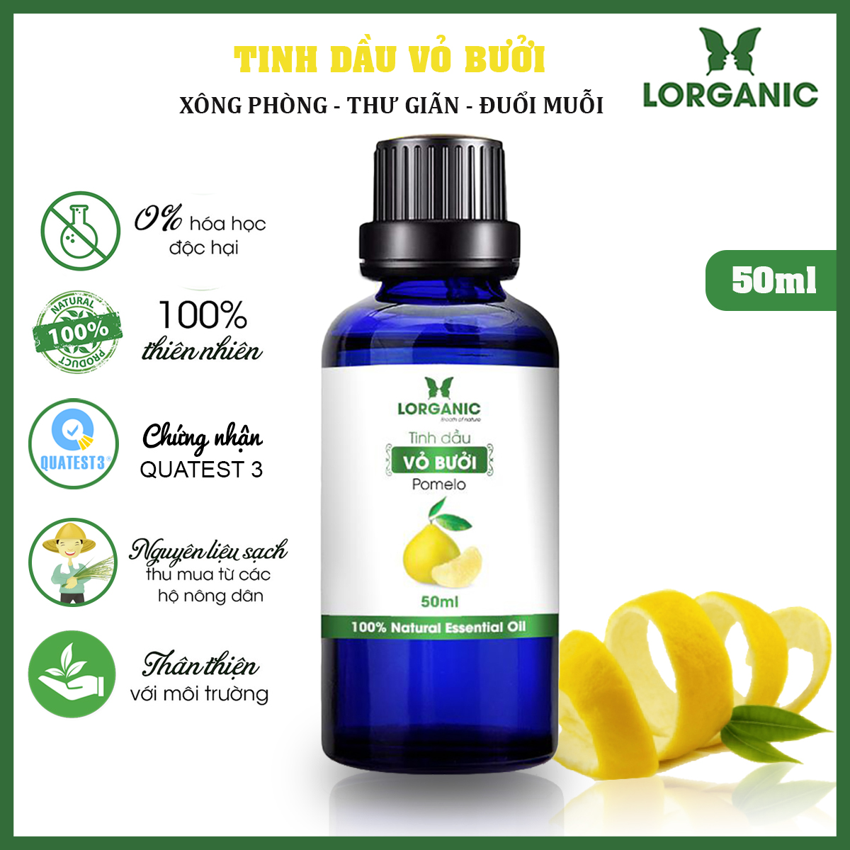 Combo 3 Tinh Dầu LORGANIC / Nhiều Mùi Hương / Xông Phòng Thư Giãn, Đuổi Muỗi 10m / Sả Chanh, Quế, Bạc Hà, Oải Hương Lavender, Tràm, Ngọc Lan Tây, Hương Thảo, Stress Relief, Sensual, Cam, Vỏ Bưởi, Bạch Đàn Chanh, Bưởi Chùm, Gỗ Thông (10ml)