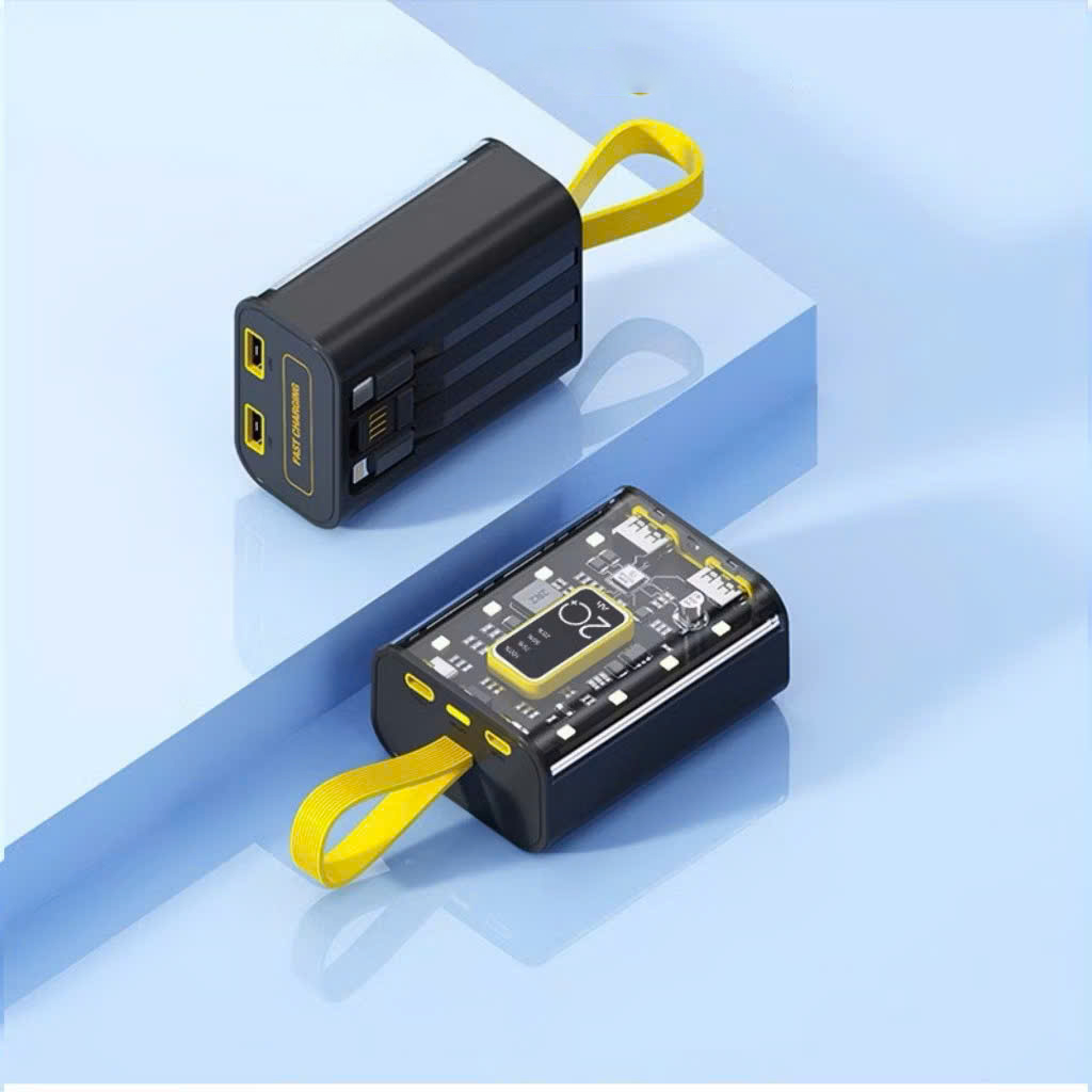 Sạc Dự Phòng 20000mAh Dung Lượng Pin Lớn Vỏ Trong Suốt Tích Hợp Dây Sạc Nhanh Cho Nhiều Thiết Bị có đèn báo, phát sáng - HÀNG CHÍNH HÃNG