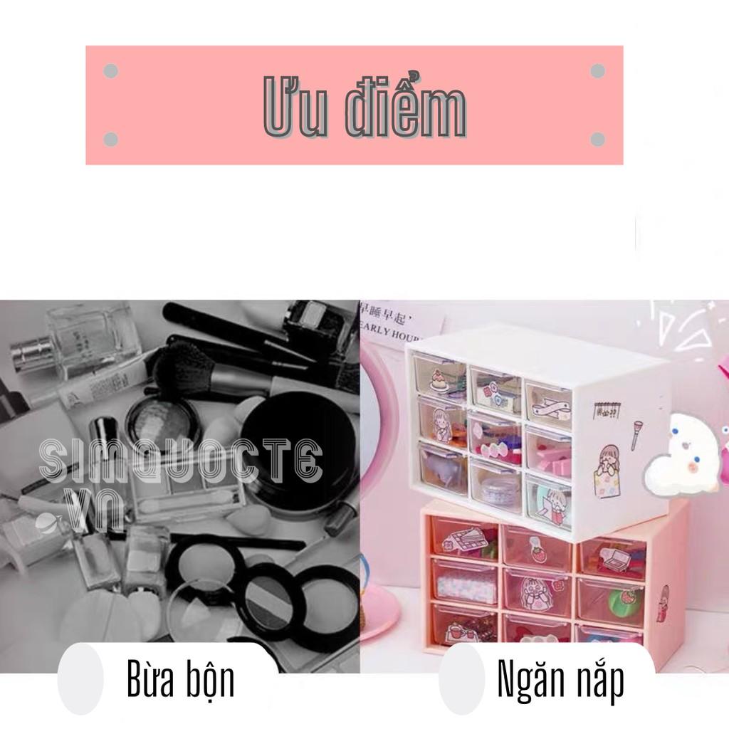 Hộp 9 Ngăn Kéo, Kệ 9 ô Mini Chống bụi đựng văn phòng phẩm/trang sức/vòng tay/mỹ phẩm dễ thương Hàn Quốc HNTS12