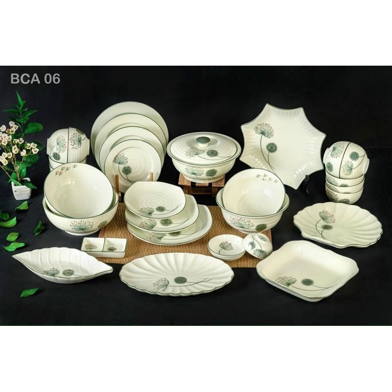 Bộ bát đĩa men kem, họa tiết hoa Bồ công anh vẽ thủ công