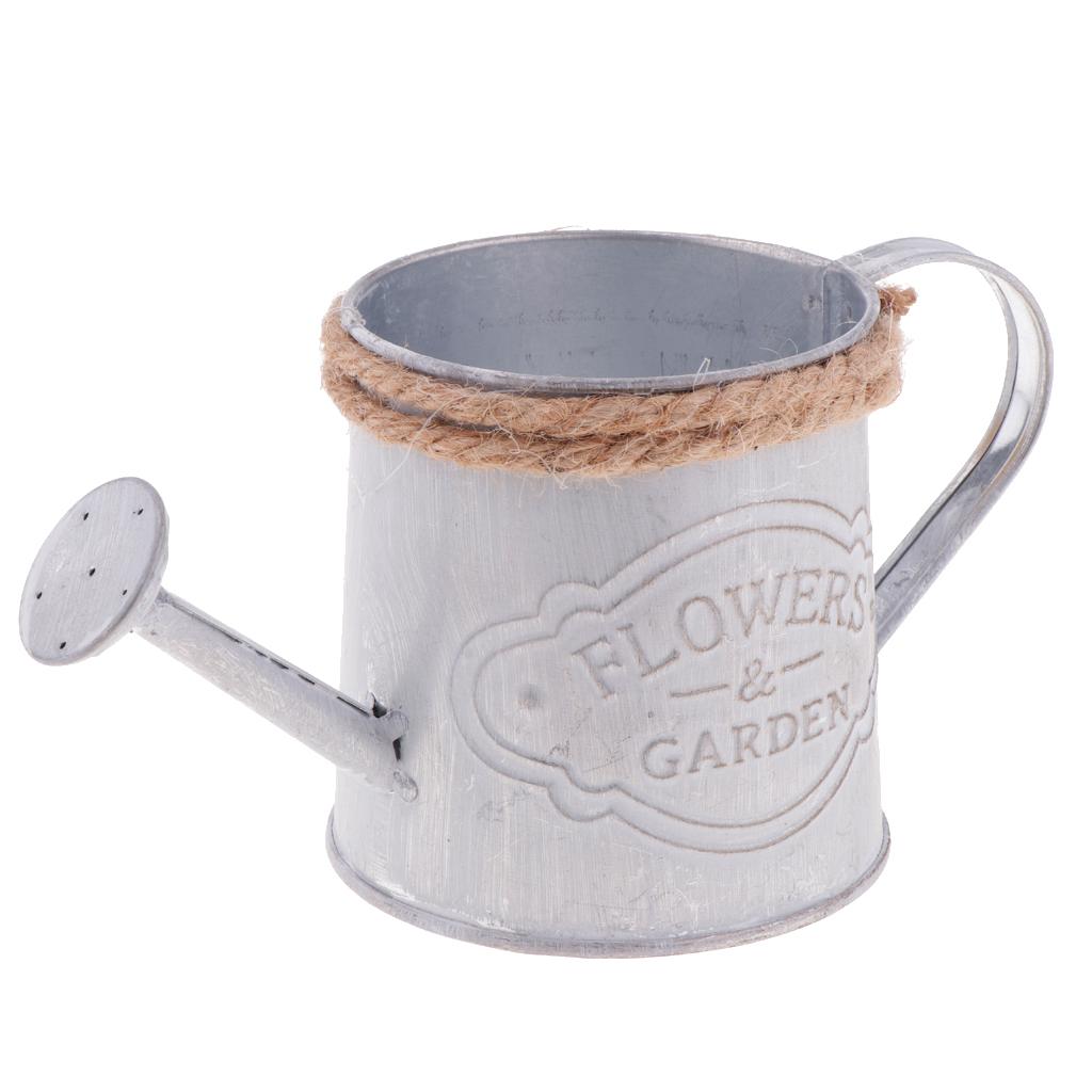 Watering Kettle Shaped Metal Flower Plant Bucket Pot Garden Decor