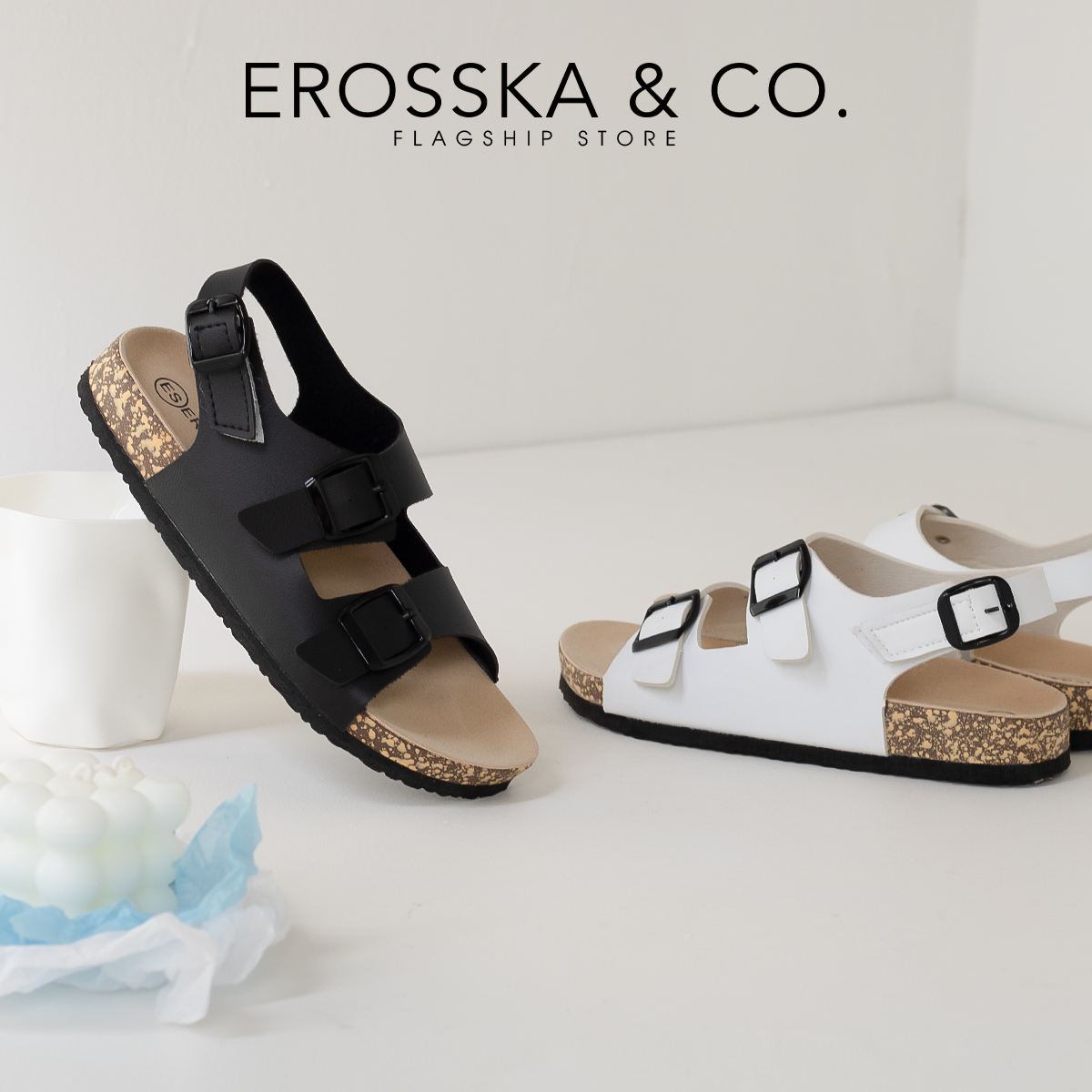 Sandal Birken đế trấu quai ngang phối khoá thời trang Erosska DT012