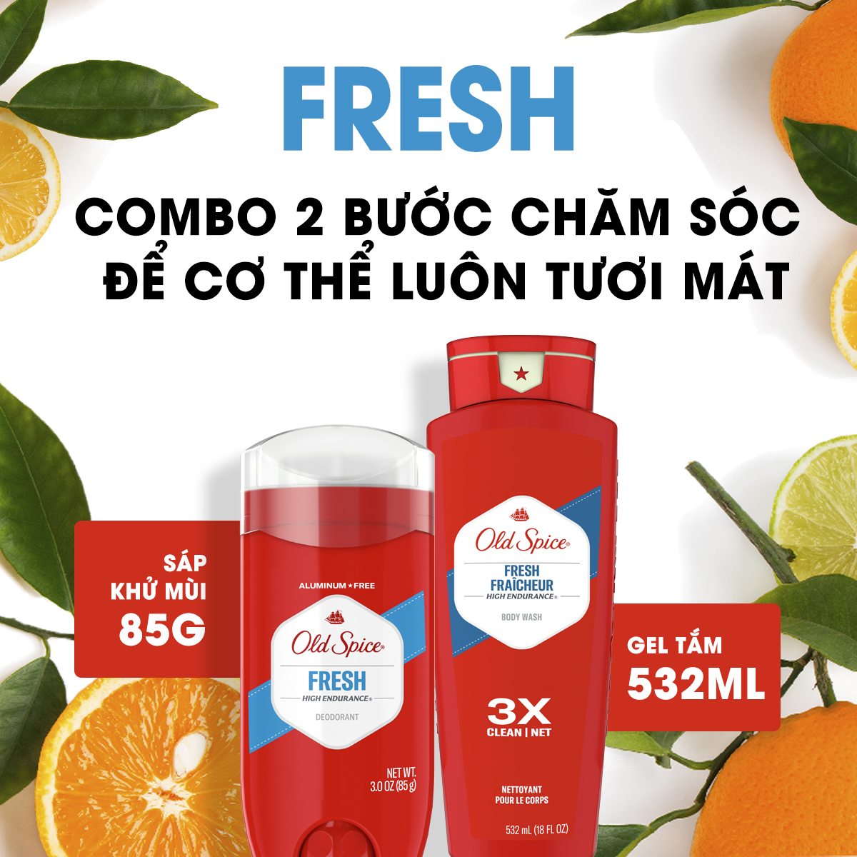 Combo 2 Sữa Tắm OLD SPICE Body Wash Chai 532ml x2 Hương Pure Sport/ Fresh/ 2IN1 High Endurance