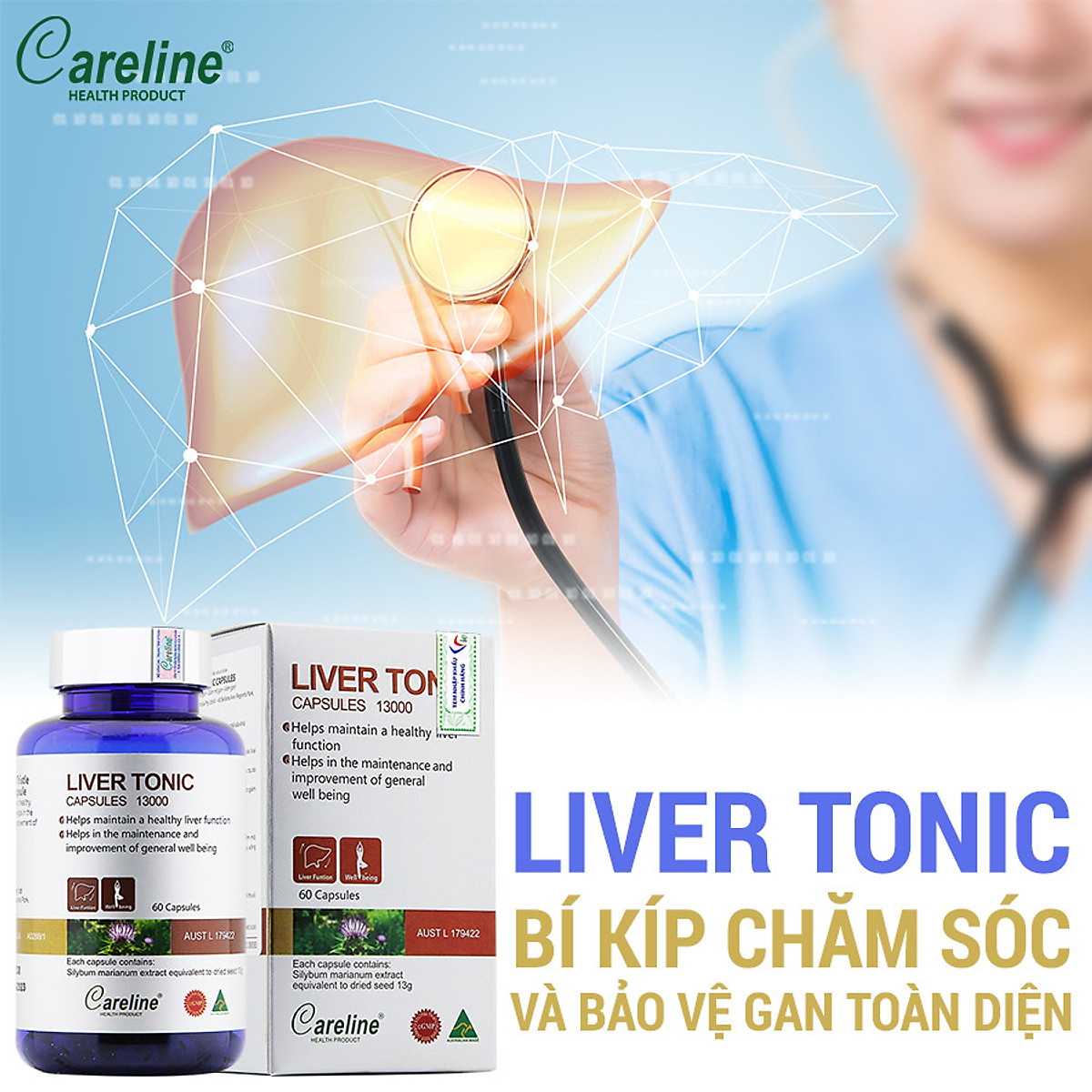 Viên uống thanh nhiệt giải độc Careline Liver Tonic phục hồi và tăng cường chức năng giúp hạ men gan