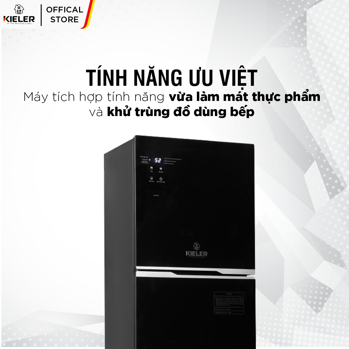 Tủ khử trùng Kieler KL-KM521 dung tích 160L, Tủ tiệt trùng tích hợp làm mát thực phẩm và khử trùng đồ dùng bếp - Hàng Chính Hãng