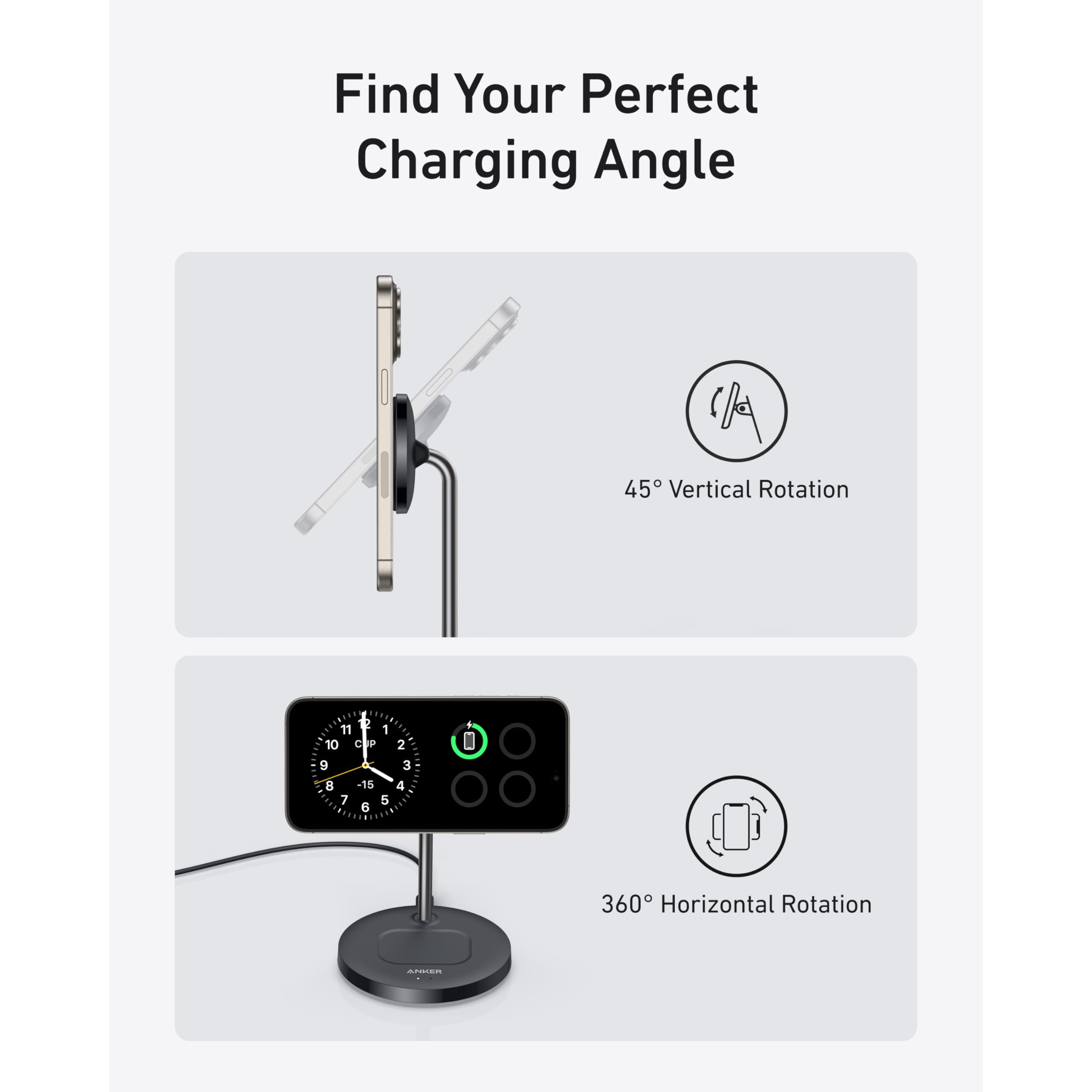 Đế sạc Anker MagGo 1C 15W (2-in-1, Stand, with USB-C cable) A2544 - Hàng Chính Hãng - Màu Đen