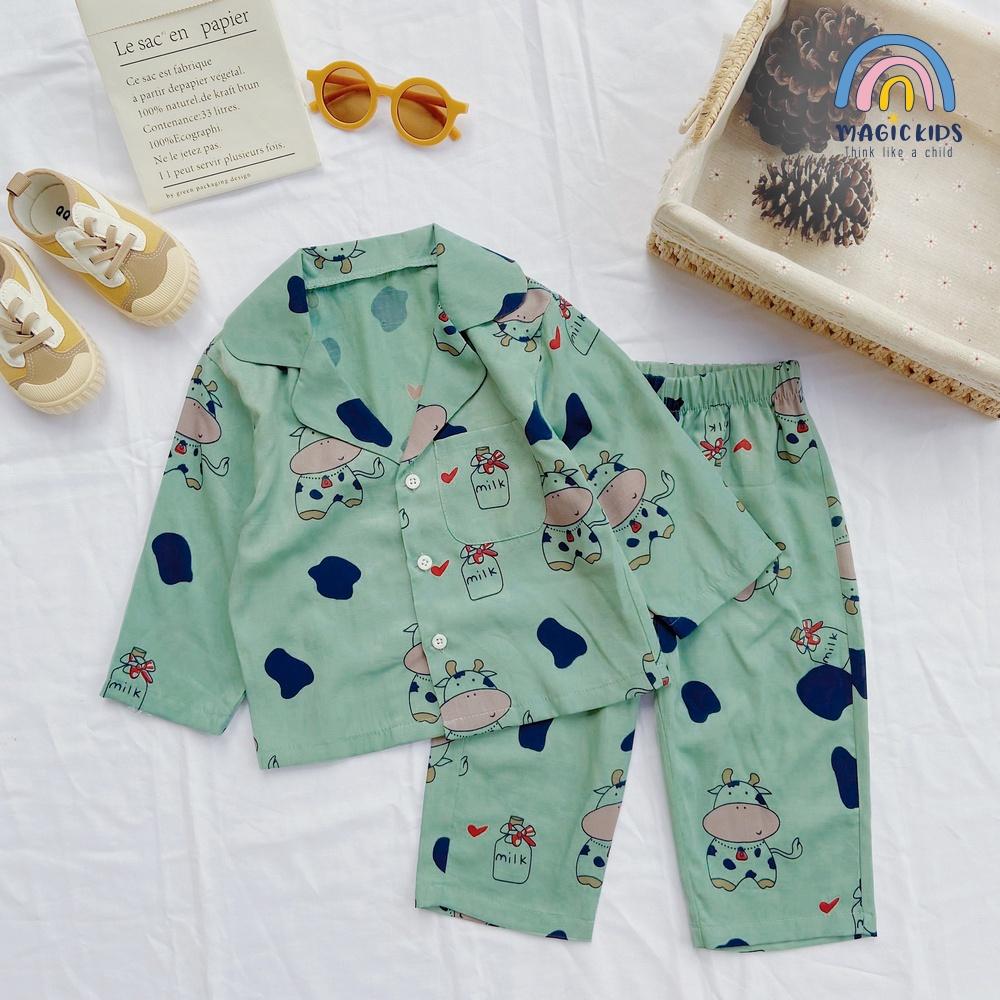 Bộ quần áo ngủ pyjama dài tay họa tiết bò sữa đáng yêu dành cho bé MAGICKIDS quần áo trẻ em mềm mại thoáng mát BR21031