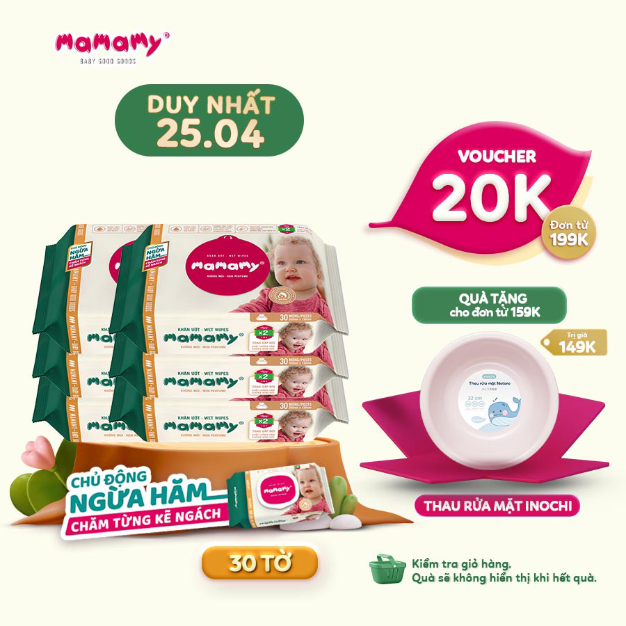 Combo 6 gói khăn ướt Mamamy 30 tờ/ gói có mùi kháng khuẩn, an toàn cho bé