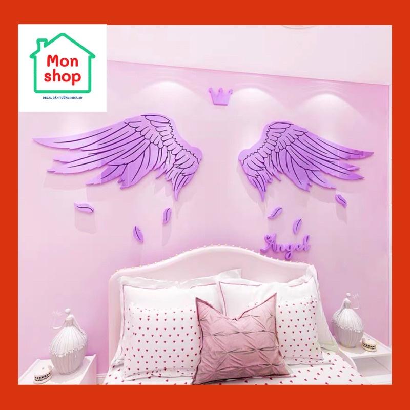 Tranh dán tường mica 3D hình cánh thiên thần nhiều màu, phù hợp decor quán ăn, selfi, trang trí phòng ngủ