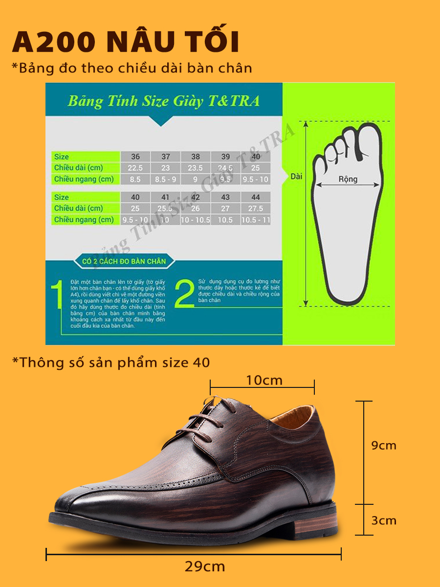 Giày Tăng Chiều Cao Nam T&TRA A200NT
