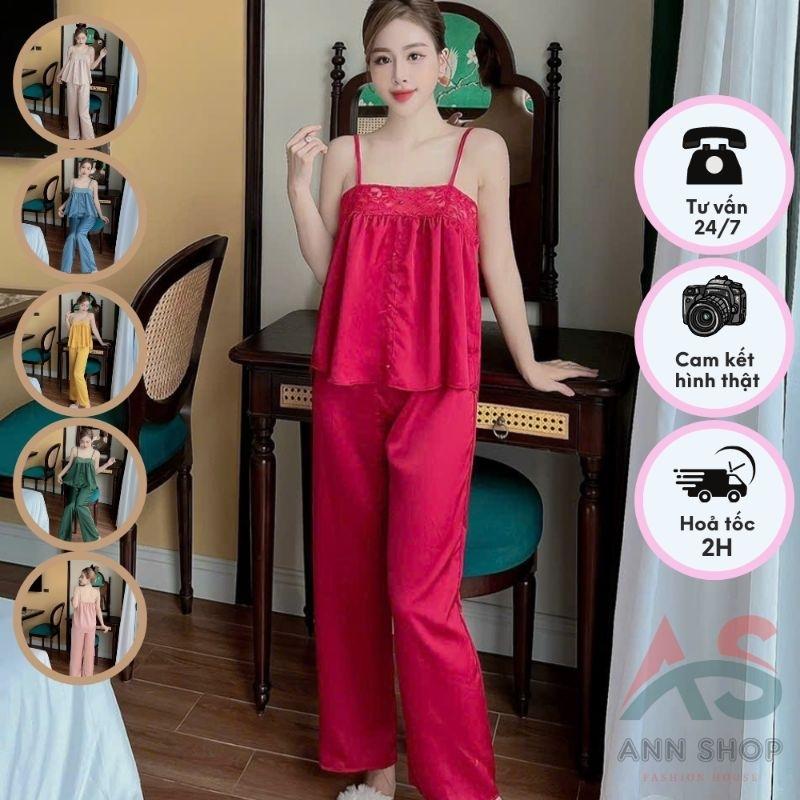 Set dài áo 2 dây phối ren mặc nhà , siêu xinh , siêu kute Annshop M0013