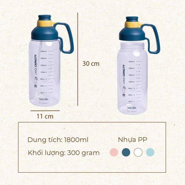 Bình Nước 1800ML, Bình Nước Tập Gym, Bình nước cầm tay,Cho Dân Văn Phòng