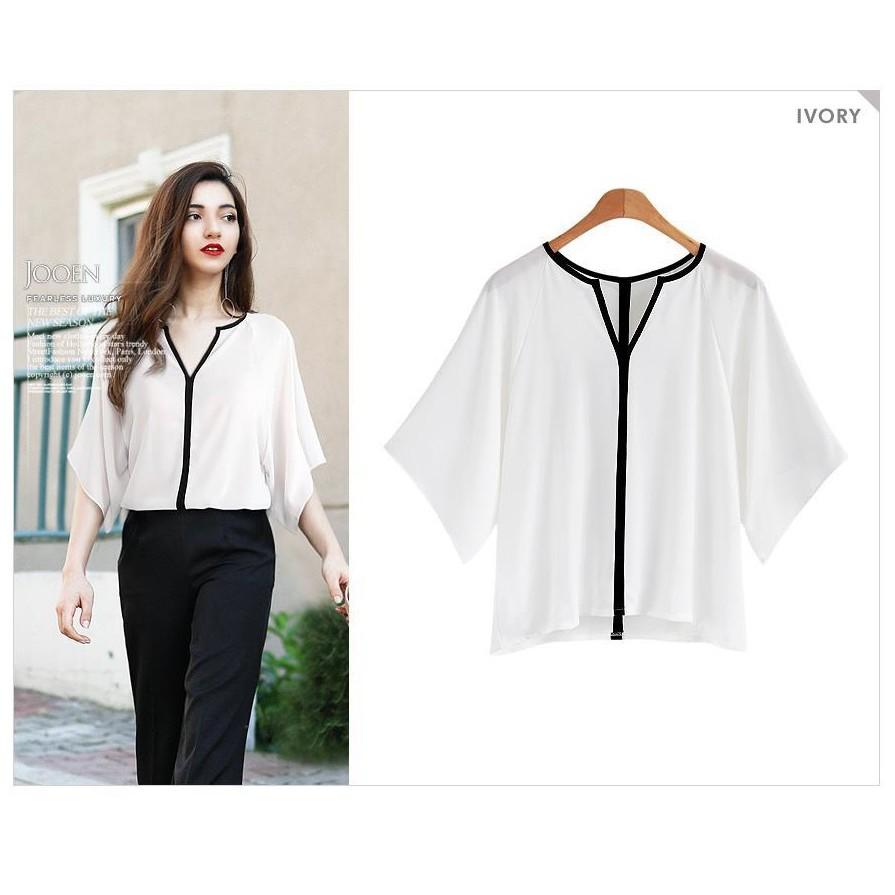 TK381-ÁO KIỂU VIỀN MÀU TAY NGẮN S-6XL