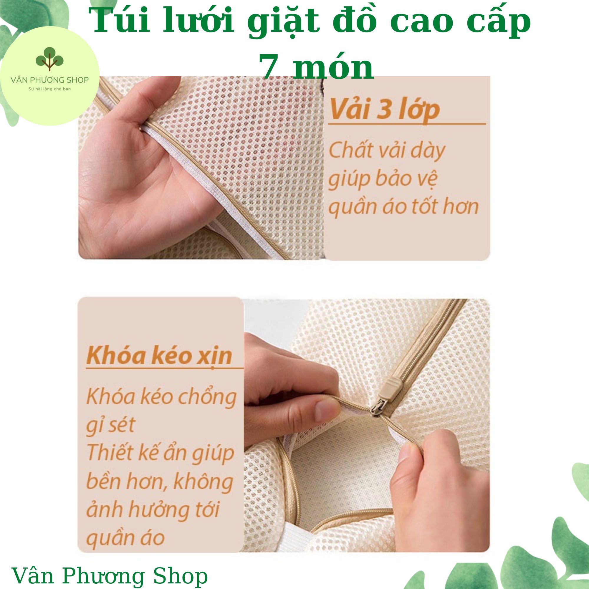 Túi Lưới Giặt Đồ, Giặt Quần Áo Cao Cấp 7 món đủ kích cỡ Vân Phương Shop - Hàng Chính Hãng