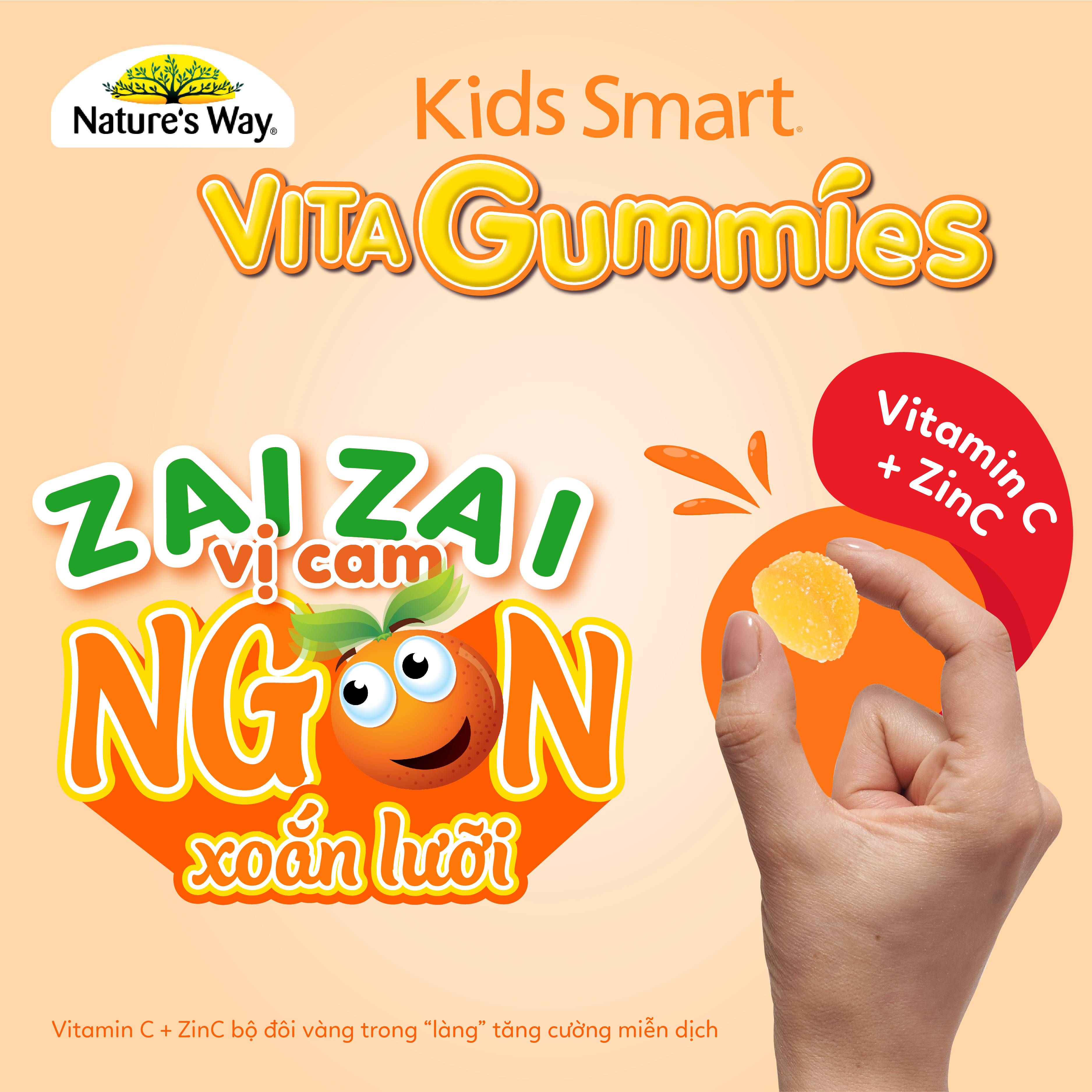Kẹo Dẻo Vi Chất Nature's Way Kids Smart Vita Gummies Vitamin C+ZinC – Bổ sung kẽm và vitamin C tăng sức đề kháng cho trẻ